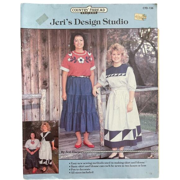Jeri Harper Sewing Patterns Peasant Cottage Dress Country Threads Designs VTG. - Picture 1 of 3